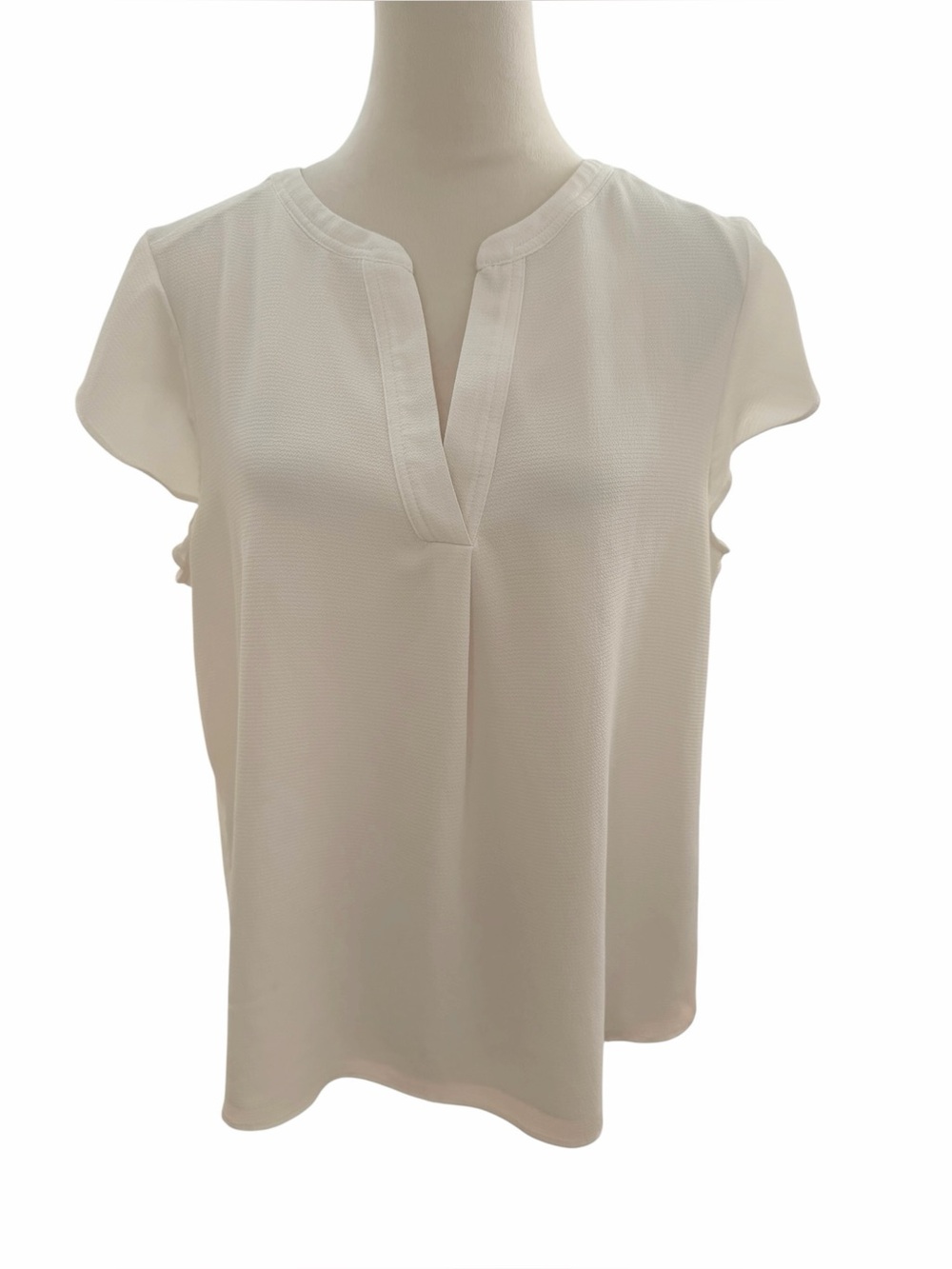 Calvin Klein XL Women's Cream Cap-Sleeve Split-Neck Top